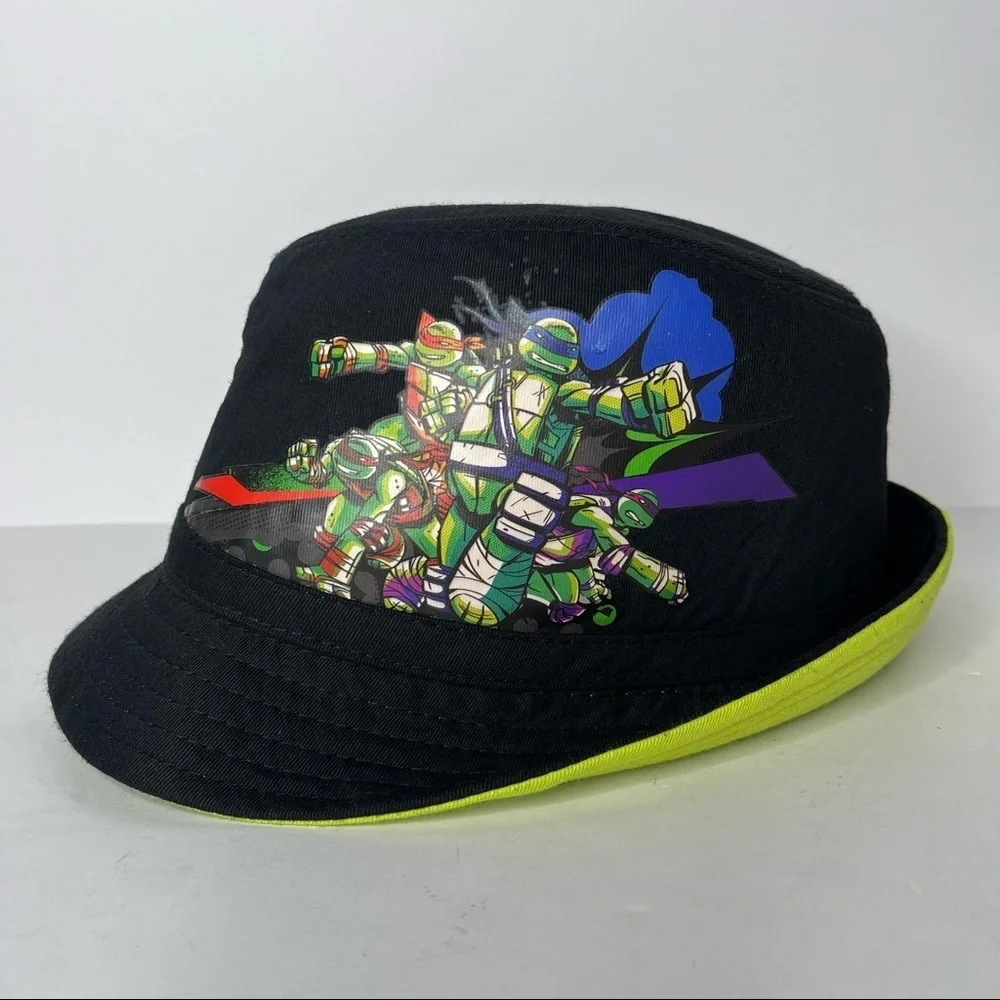 Teenage Mutant Ninja Turtles Print Nickelodeon Fedora Hat Black‎ Chartreuse OSFM